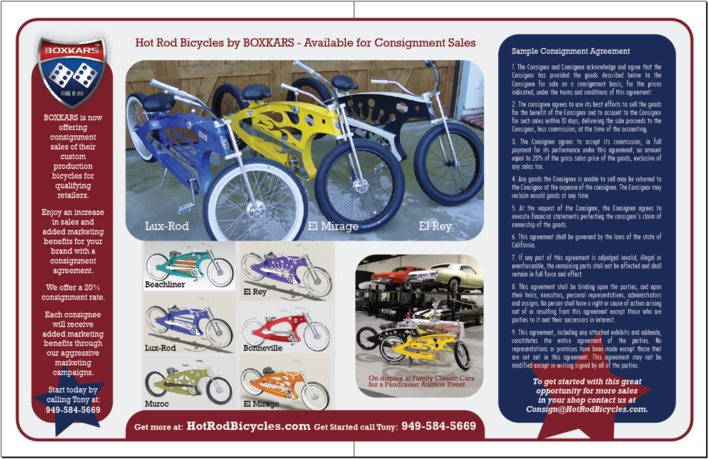 Hot Rod Bicycles Consignment Brochure inside spread