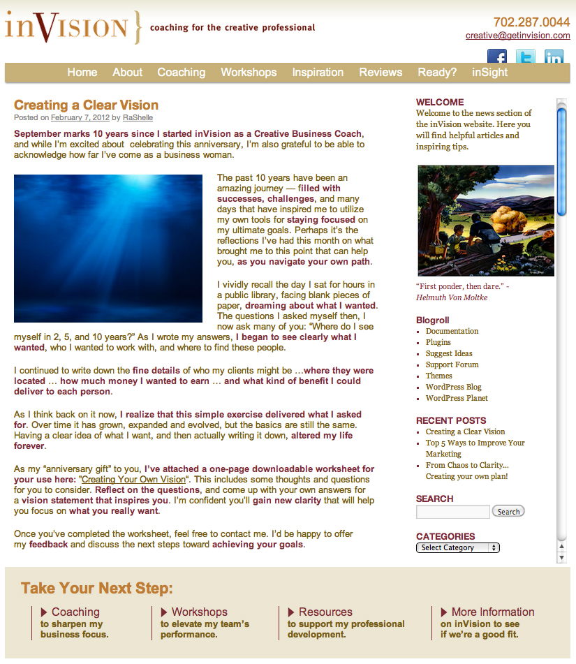 GetInVision.com blog page